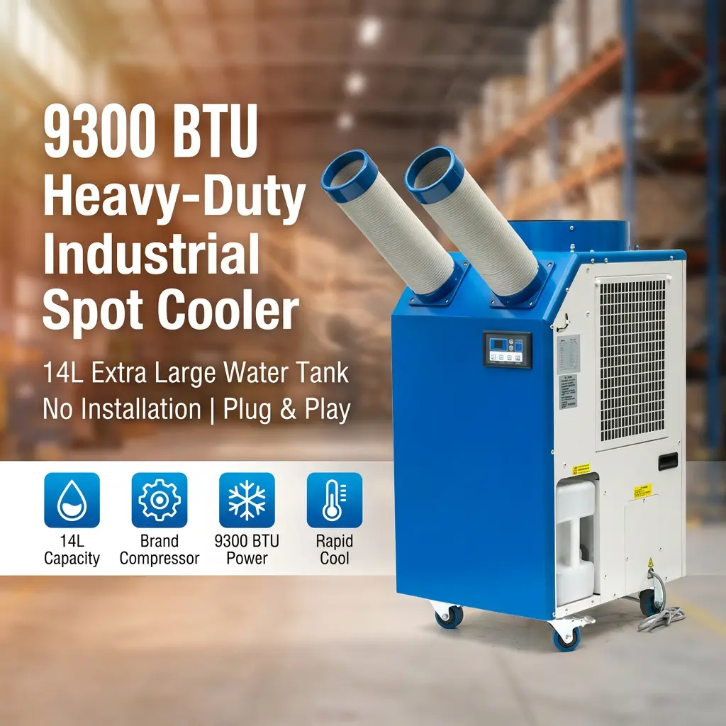 OEM 14L ठूलो ट्यांक 2700W पावर 9300BTU रोटरी कम्प्रेसर पोर्टेबल स्पट कूलर कार्यशालाको लागि औद्योगिक एयर कन्डिसनर OEM 14L ठूलो ट्यांक 2700W पावर 9300BTU रोटरी कम्प्रेसर पोर्टेबल स्पट कूलर कार्यशालाको लागि औद्योगिक एयर कन्डिसनर